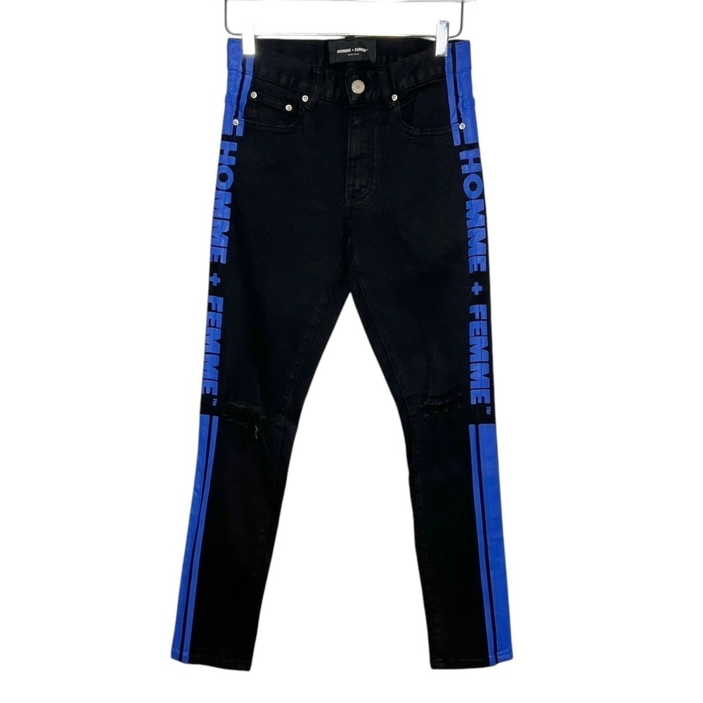 NEW Homme + Femme Black Logo Paint Men’s Skinny Jeans Sz 28